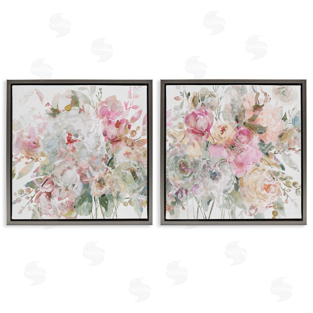 Carol Robinson Romantic Blush Botanicals Gray Floating Frame Canvas Wall Art Print
