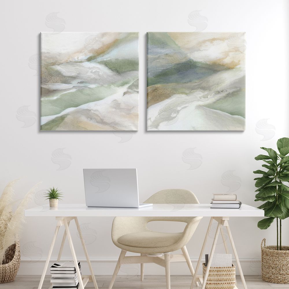 Carol Robinson Serene Misty Valley Abstraction Stretched Cavas Wall Art Set in Room