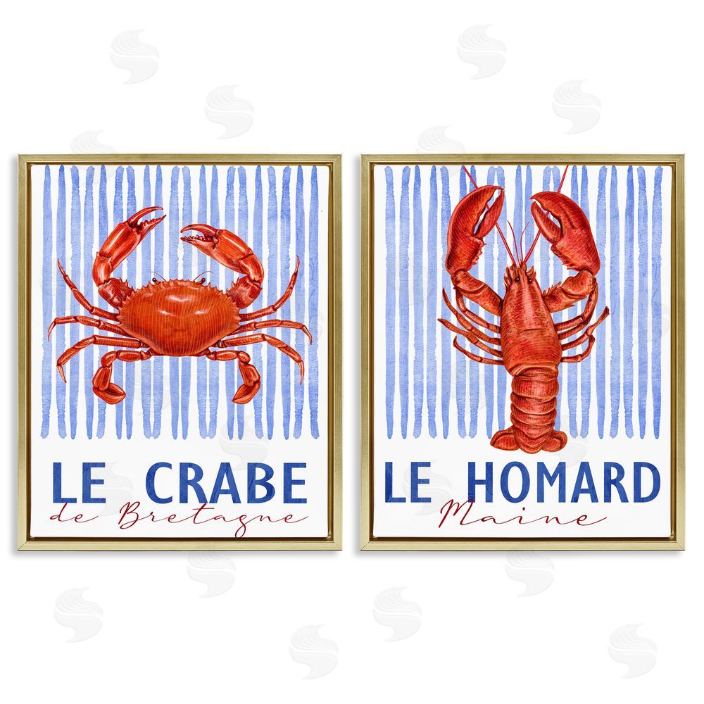 Kim Allen Nautical Stripes Sea Creatures Gold Floating Frame Canvas Wall Art Print