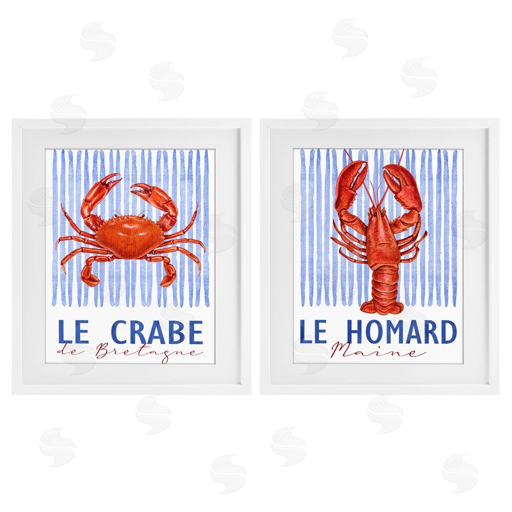 Kim Allen Nautical Stripes Sea Creatures White Framed Print Under Glass Wall Art