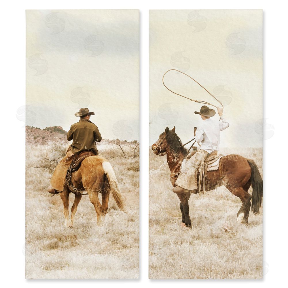 Marcus Prime Wrangling Cowboy Duo Stretched Canvas Wall Art Print