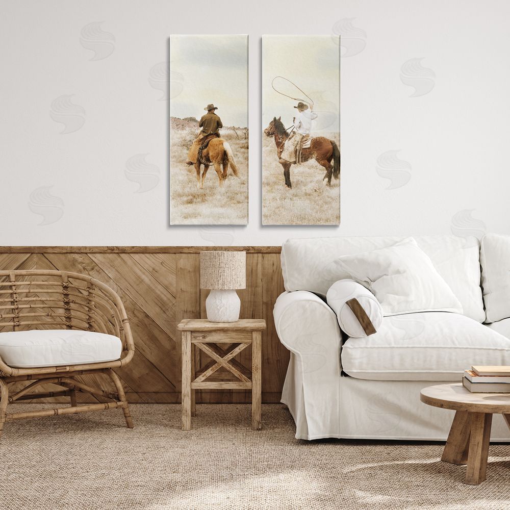 Marcus Prime Wrangling Cowboy Duo Stretched Canvas Wall Art Print in Room
