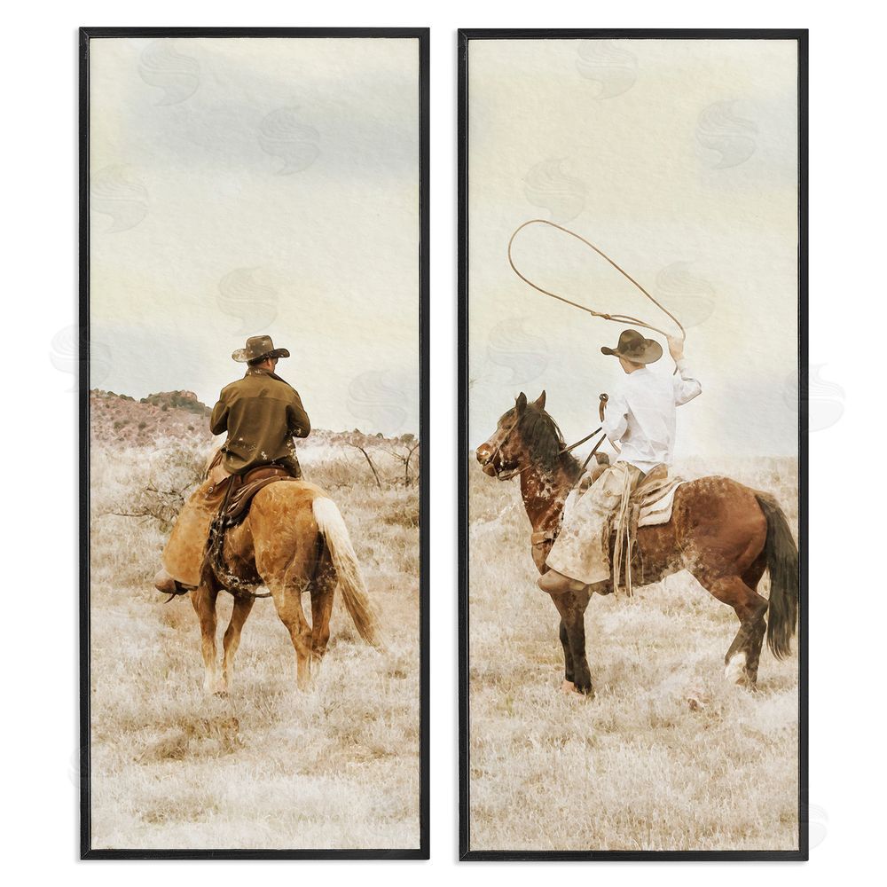 Marcus Prime Wrangling Cowboy Duo Black Framed Giclee Wall Art Print