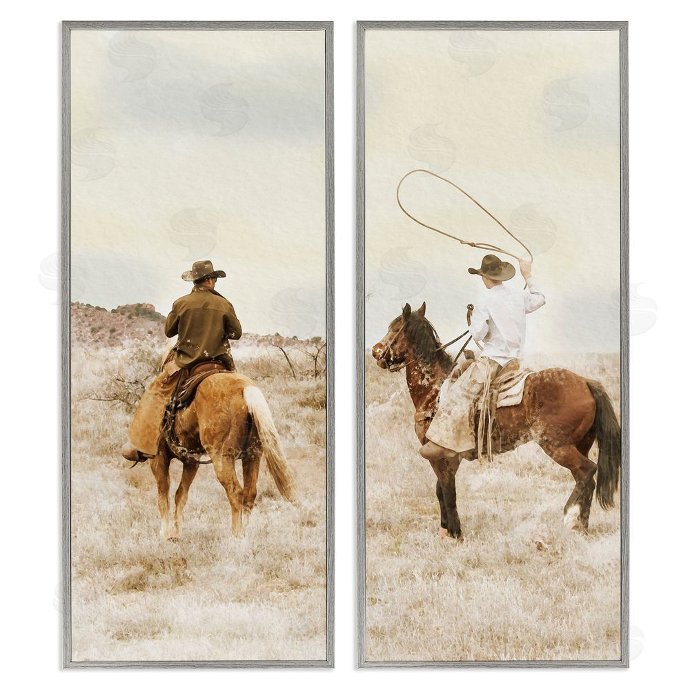 Marcus Prime Wrangling Cowboy Duo Gray Framed Giclee Wall Art Print
