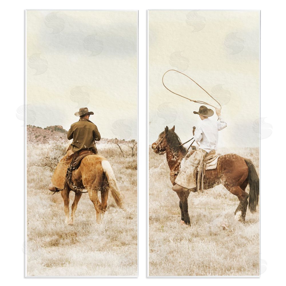 Marcus Prime Wrangling Cowboy Duo Wall Plaque Art Print with White Foil Wrap