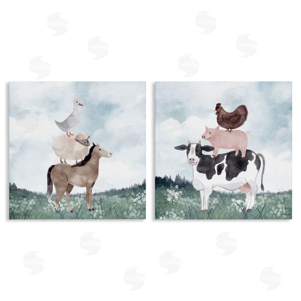 Kim Allen Stacked Animals Blue Sky Farm Stretched Canvas Wall Art Print