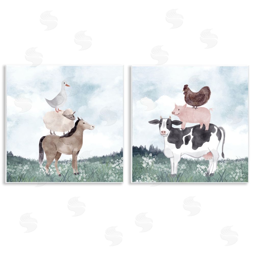 Kim Allen Stacked Animals Blue Sky Farm Wall Plaque Printed Art