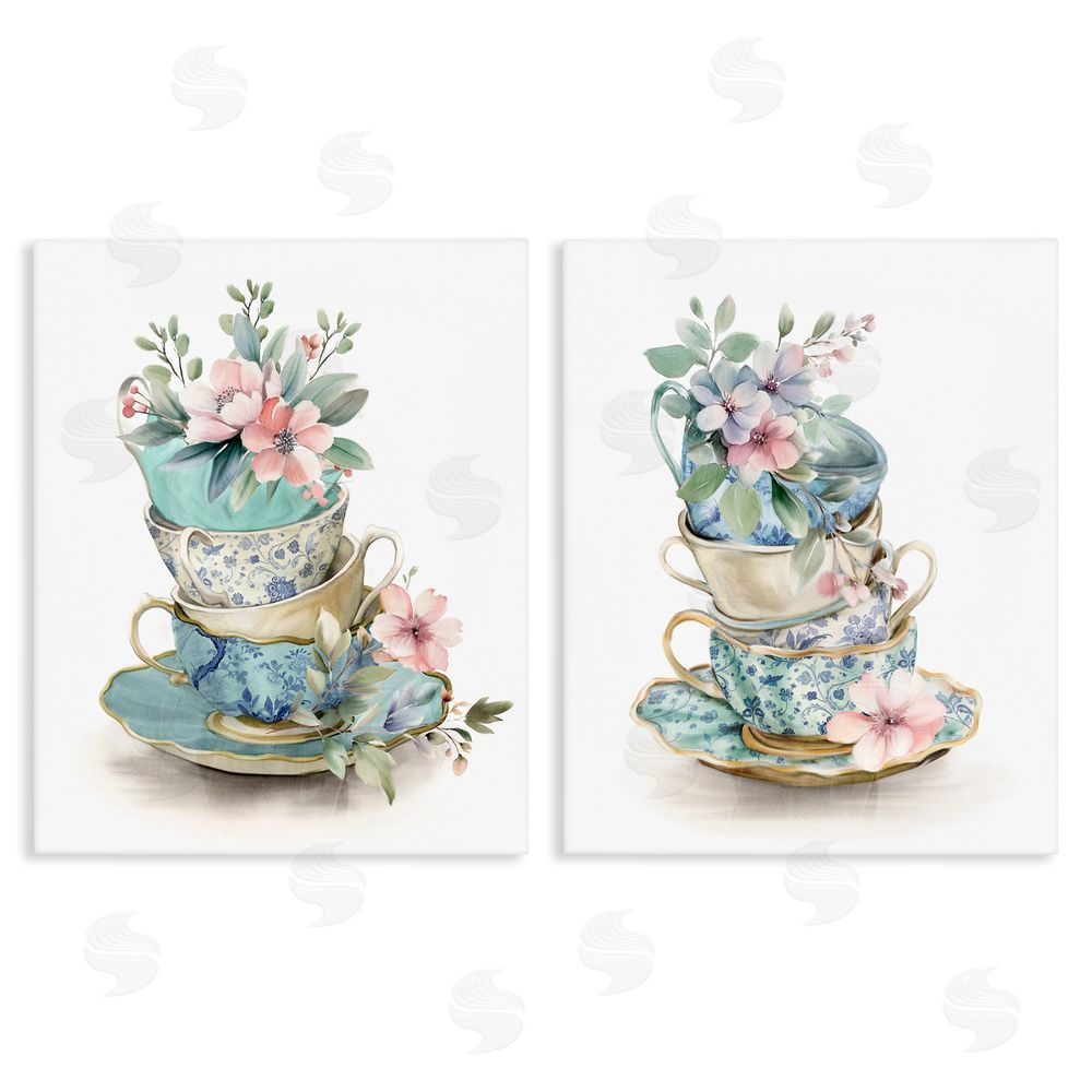 Kim Allen Stacked Teacup Chinoiserie Stretched Canvas Wall Art Print