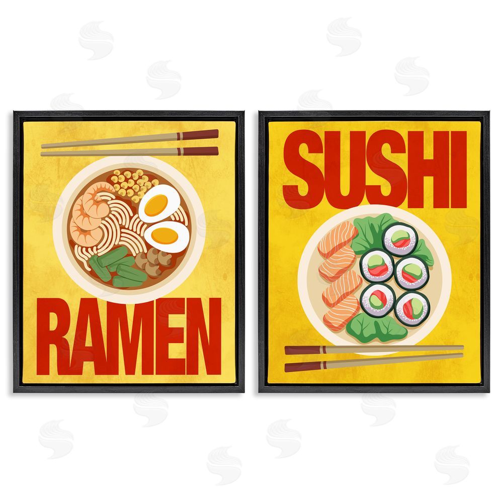 A.D. Lines Ramen & Sushi Japanese Cuisine Black Floating Frame Canvas Wall Art Print