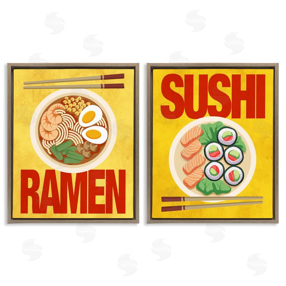 A.D. Lines Ramen & Sushi Japanese Cuisine Brown Floating Frame Canvas Wall Art Print