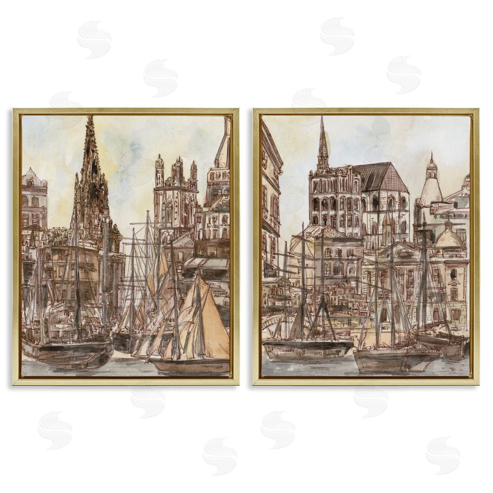 World Art Group Salted Remnants Pier Gold Floating Frame Canvas Wall Art Print