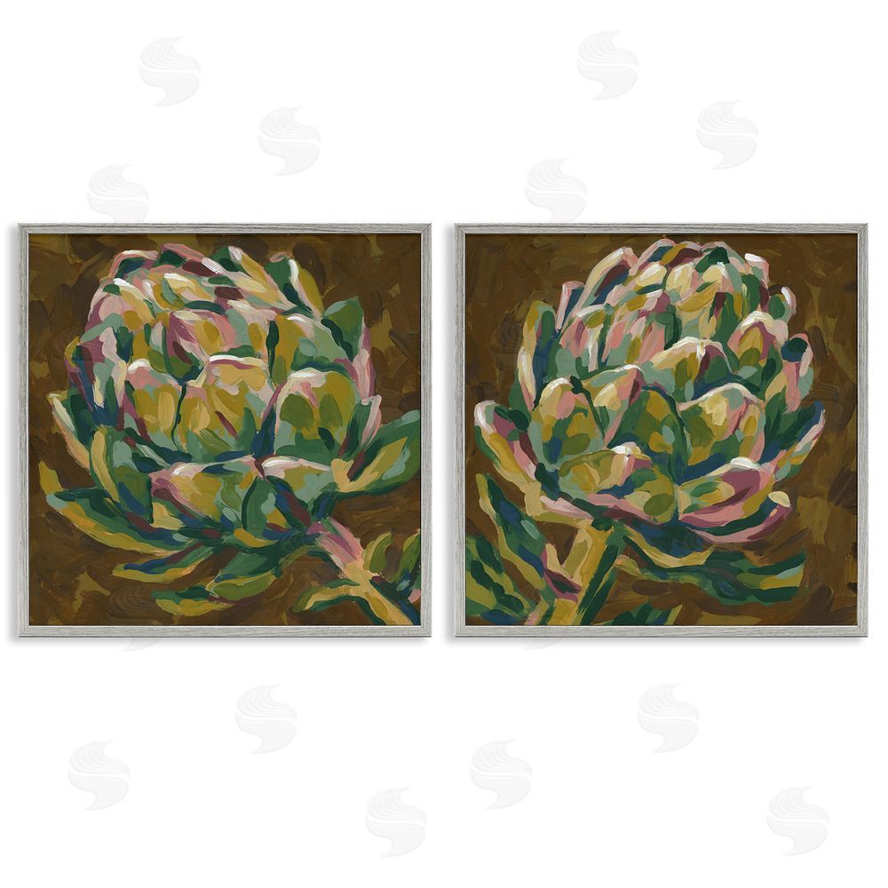 June Erica Vess Botanical Artichoke Study Gray Framed Giclee Wall Art Print