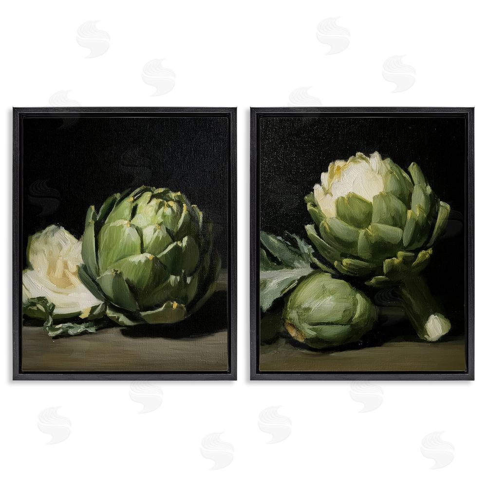 Paula Freeman Classic Artichoke Still Life Black Floating Frame Canvas Wall Art Print