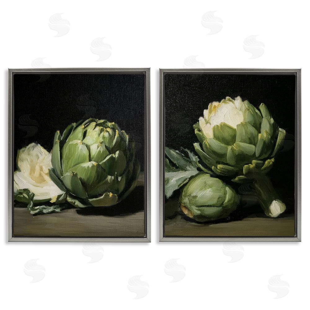 Paula Freeman Classic Artichoke Still Life Gray Floating Frame Canvas Wall Art Print