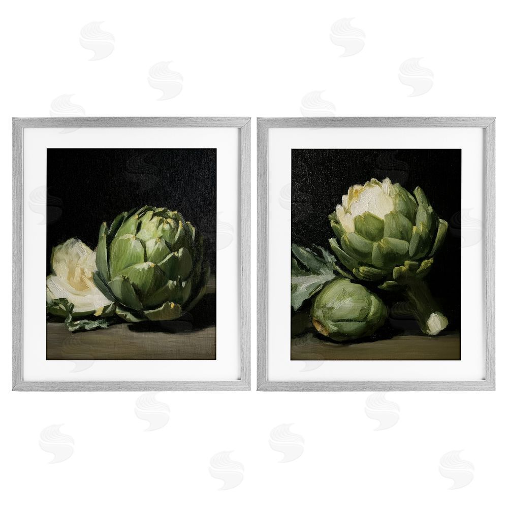 Paula Freeman Classic Artichoke Still Life Gray Framed Print Under Glass Wall Art