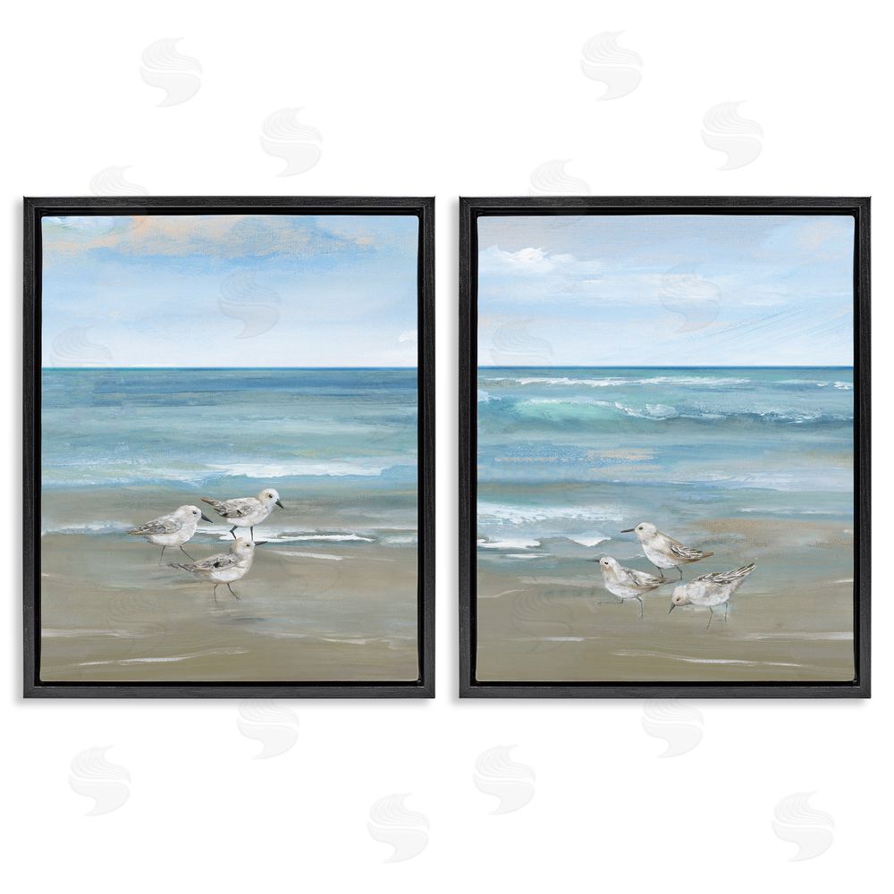 Nan Seaside Sanderlings at Dawn Black Floating Frame Canvas Wall Art Print