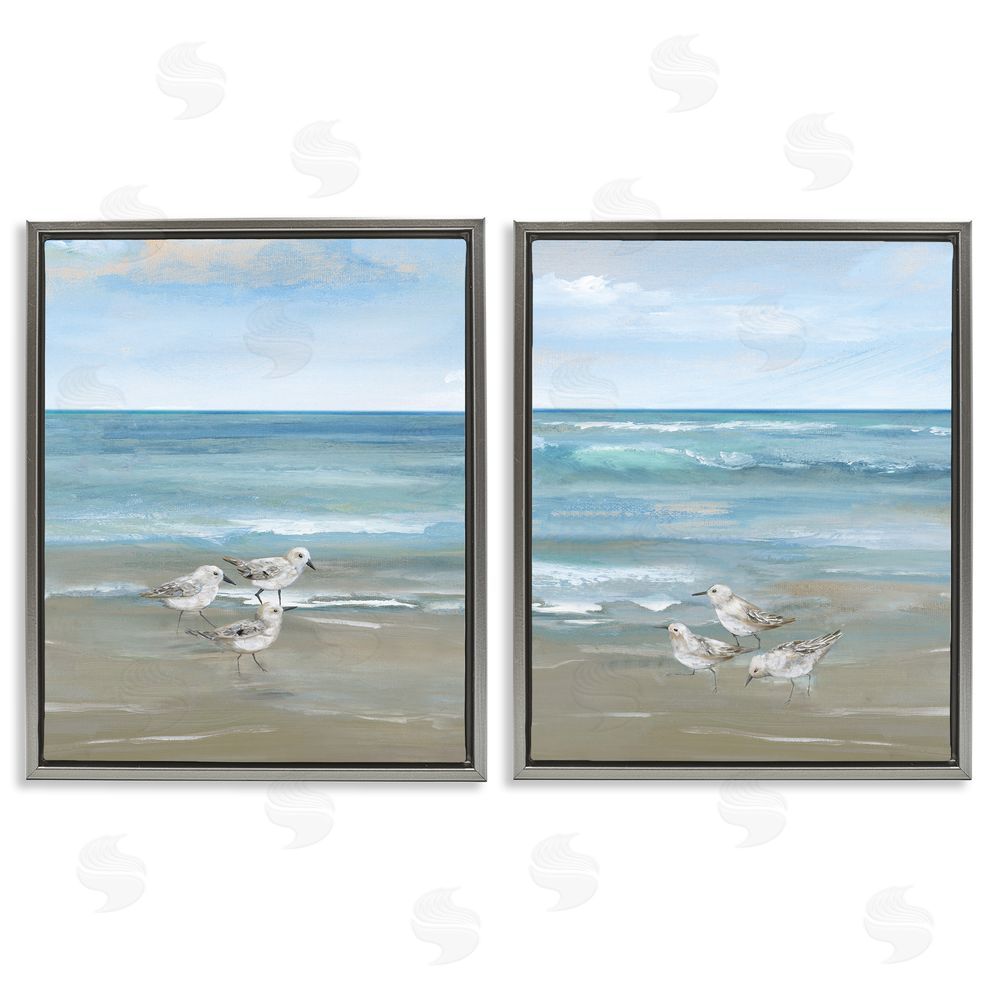 Nan Seaside Sanderlings at Dawn Gray Floating Frame Canvas Wall Art Print
