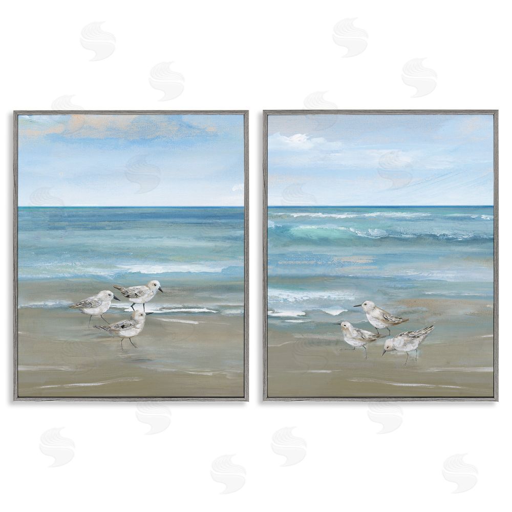 Nan Seaside Sanderlings at Dawn Gray Framed Giclee Wall Art Print