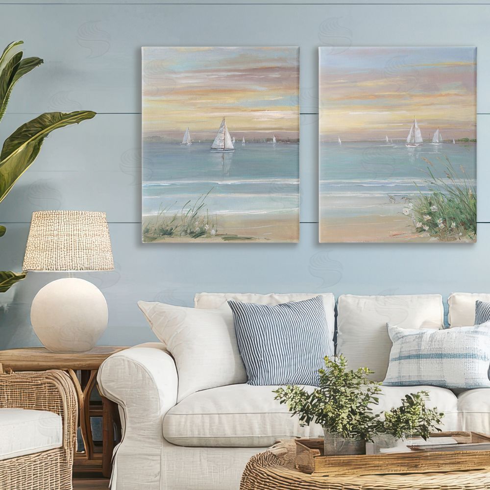 Sally Swatland Summer Shore Panorama Stretched Cavas Wall Art Set in Room