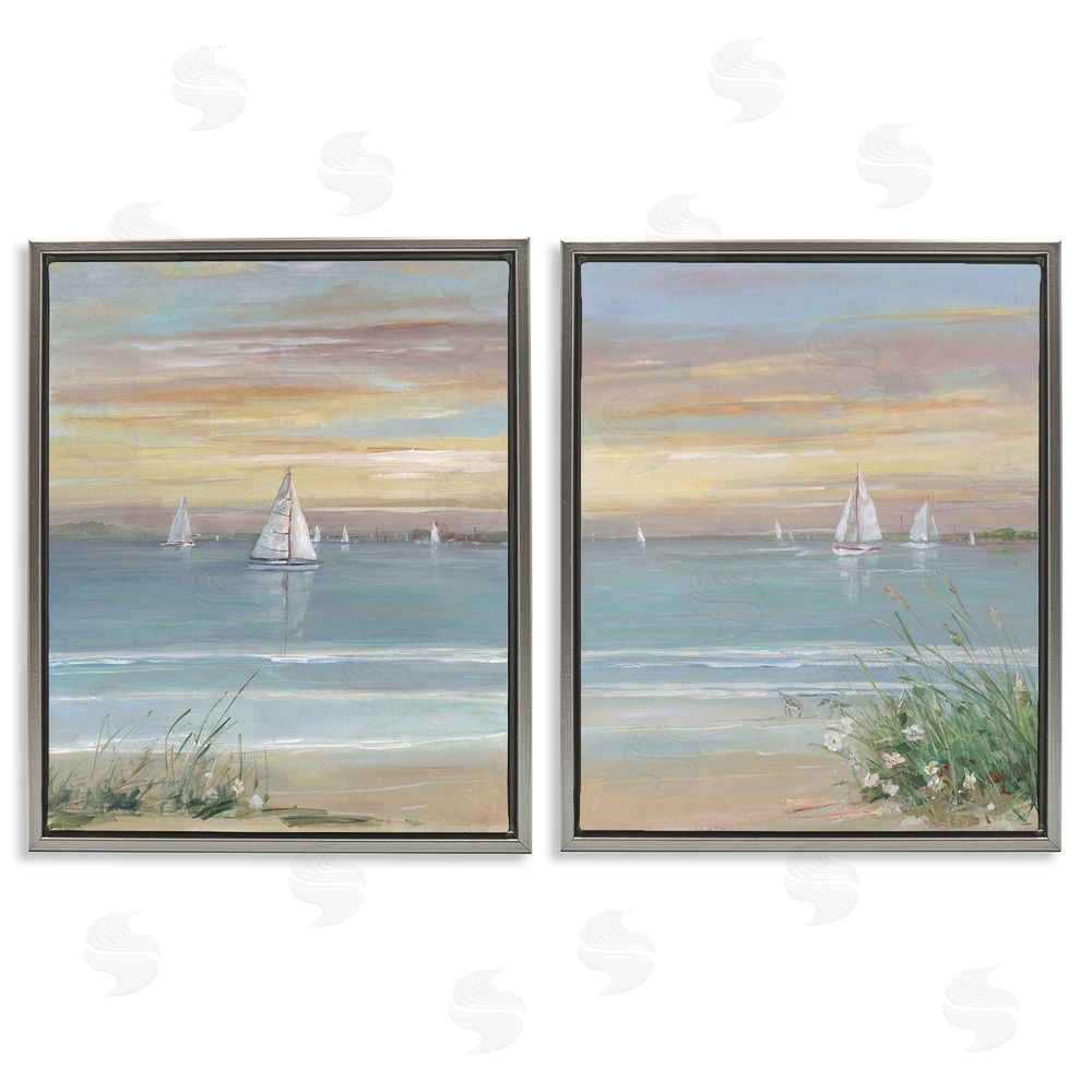 Sally Swatland Summer Shore Panorama Gray Floating Frame Canvas Wall Art Print