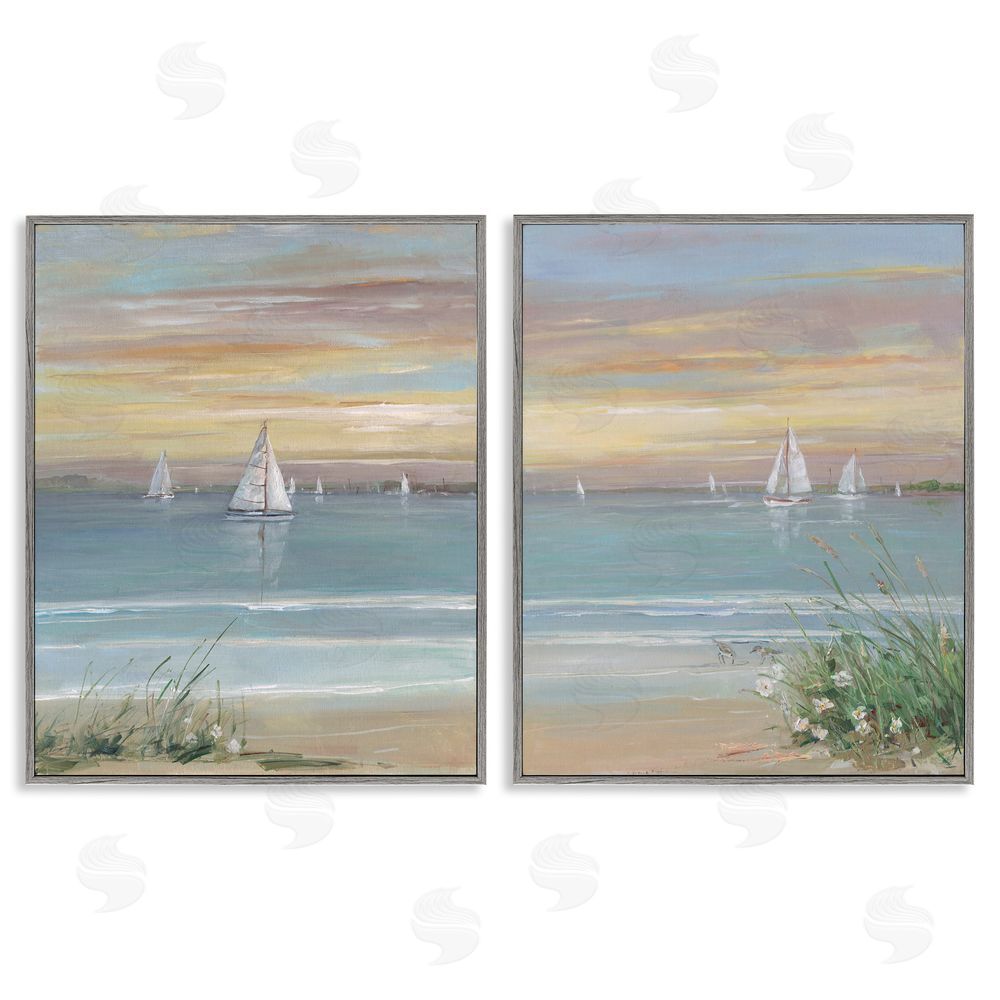 Sally Swatland Summer Shore Panorama Gray Framed Giclee Wall Art Print