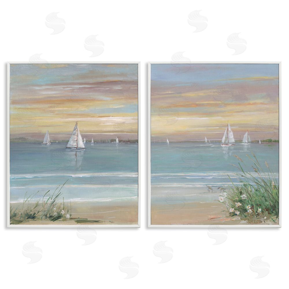 Sally Swatland Summer Shore Panorama White Framed Giclee Wall Art Print