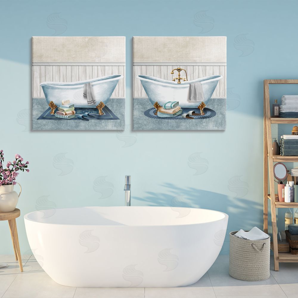 Conrad Knutsen Cozy Bathtub & Slippers Stretched Cavas Wall Art Set in Room