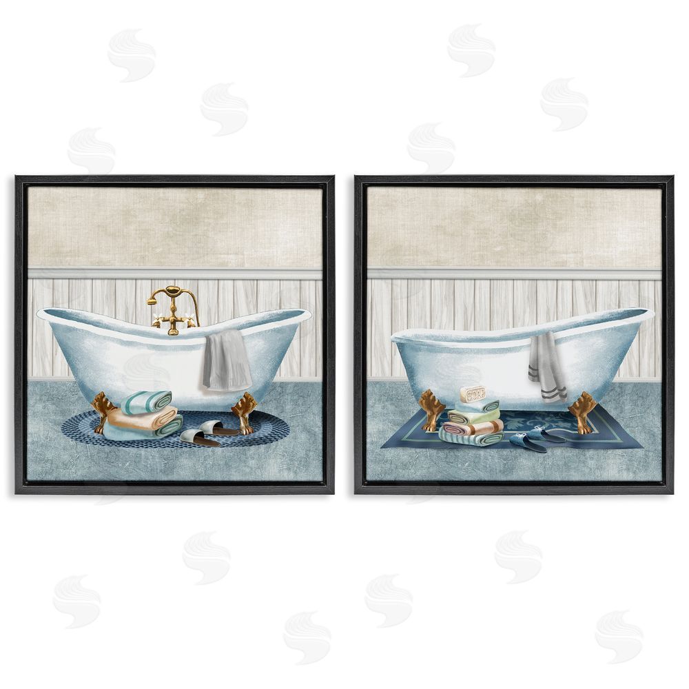 Conrad Knutsen Cozy Bathtub & Slippers Black Floating Frame Canvas Wall Art Print