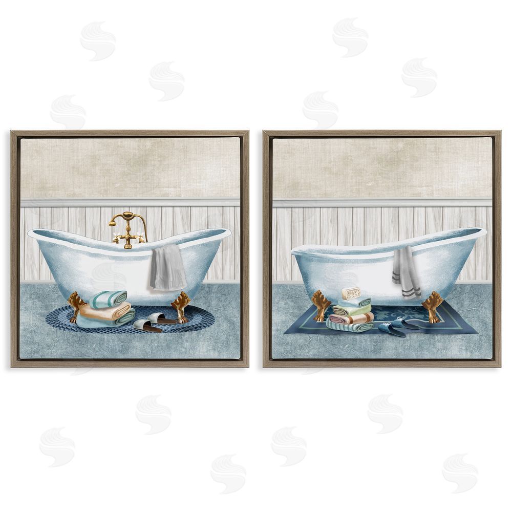 Conrad Knutsen Cozy Bathtub & Slippers Brown Floating Frame Canvas Wall Art Print