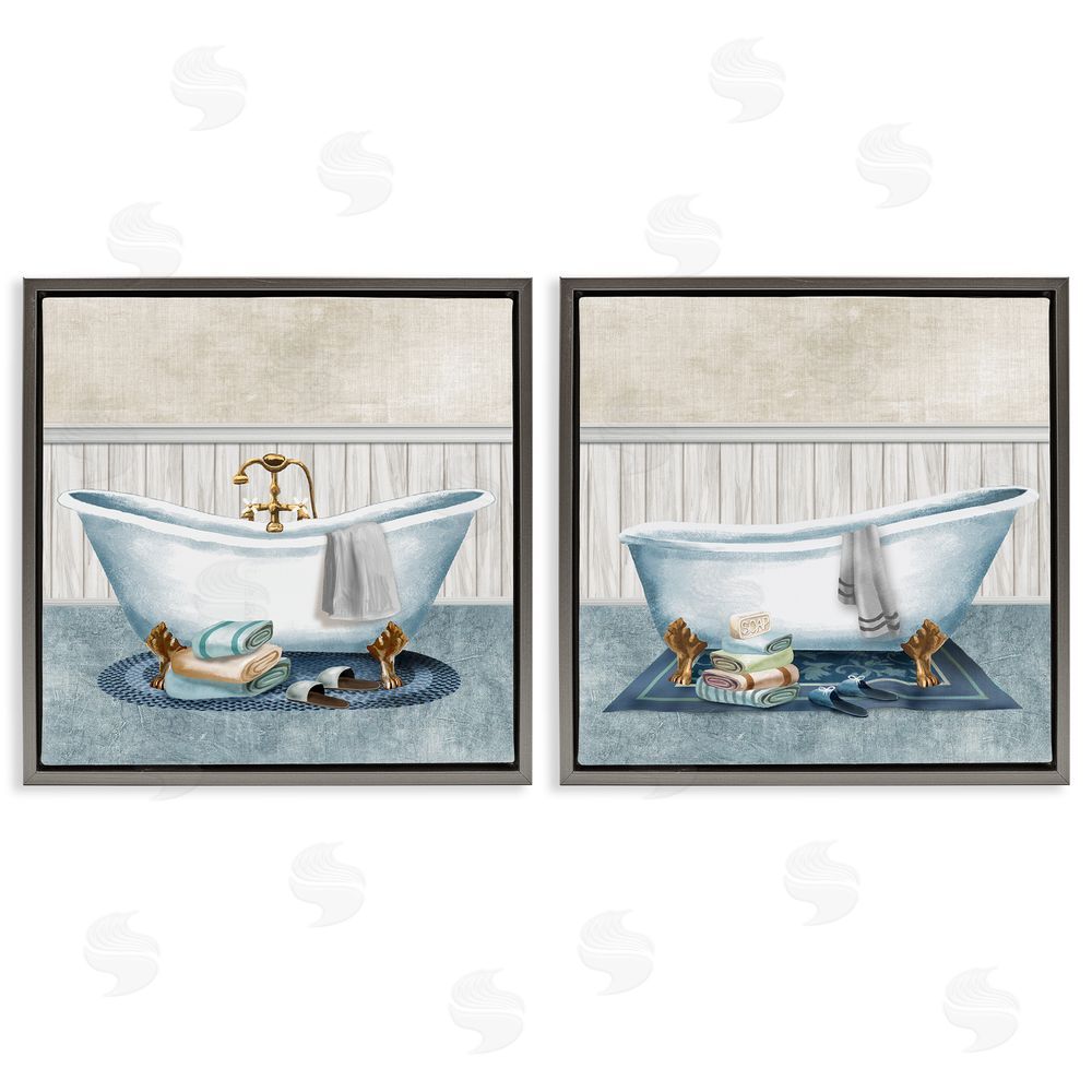 Conrad Knutsen Cozy Bathtub & Slippers Gray Floating Frame Canvas Wall Art Print