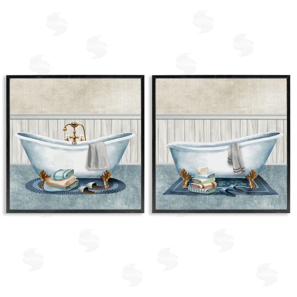 Conrad Knutsen Cozy Bathtub & Slippers Black Framed Giclee Wall Art Print