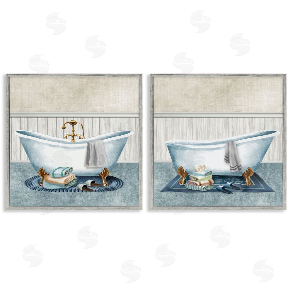 Conrad Knutsen Cozy Bathtub & Slippers Gray Framed Giclee Wall Art Print