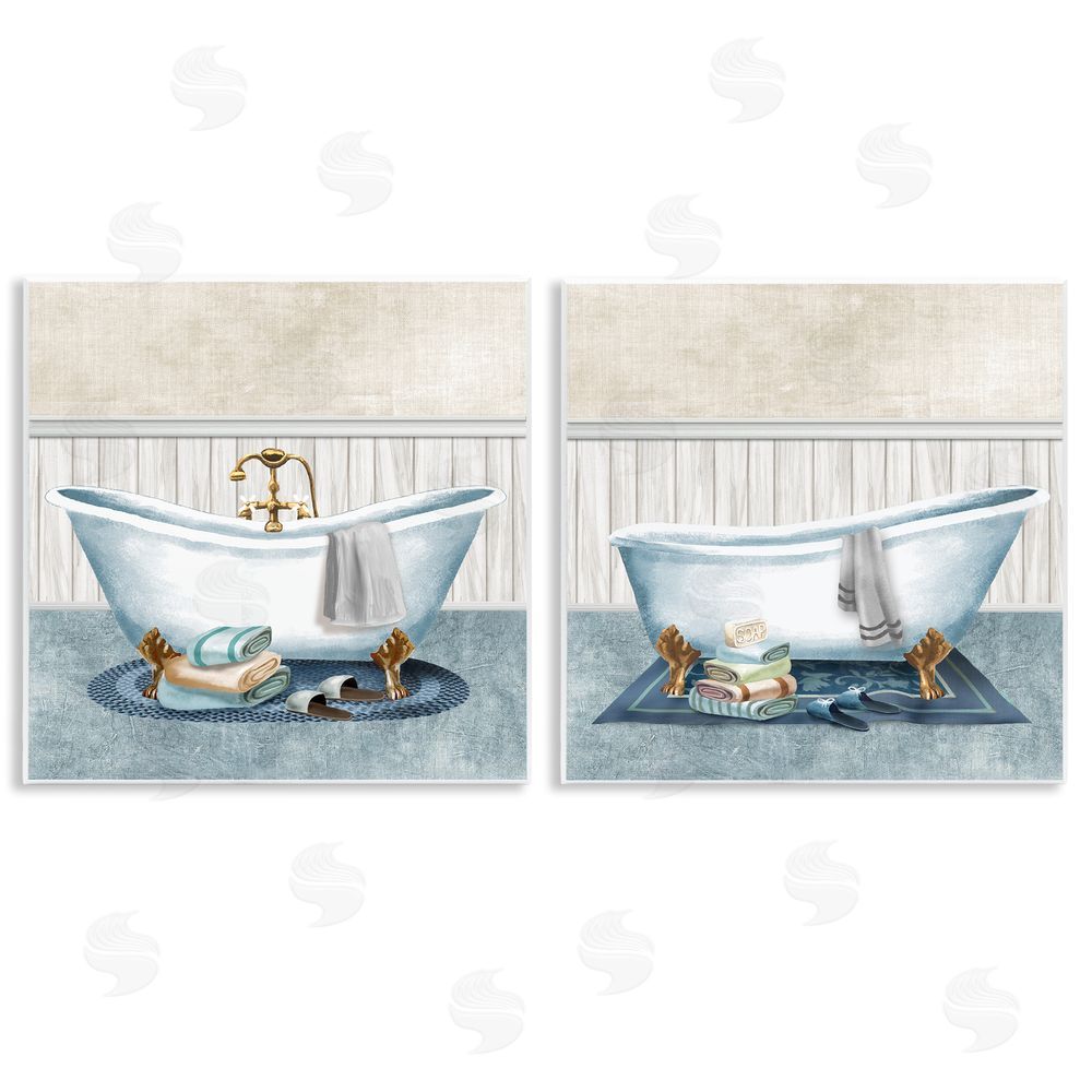 Conrad Knutsen Cozy Bathtub & Slippers Wooden Wall Plaque Art Print
