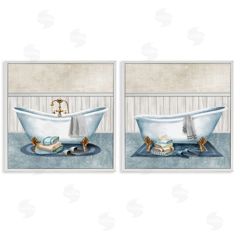 Conrad Knutsen Cozy Bathtub & Slippers White Framed Giclee Wall Art Print