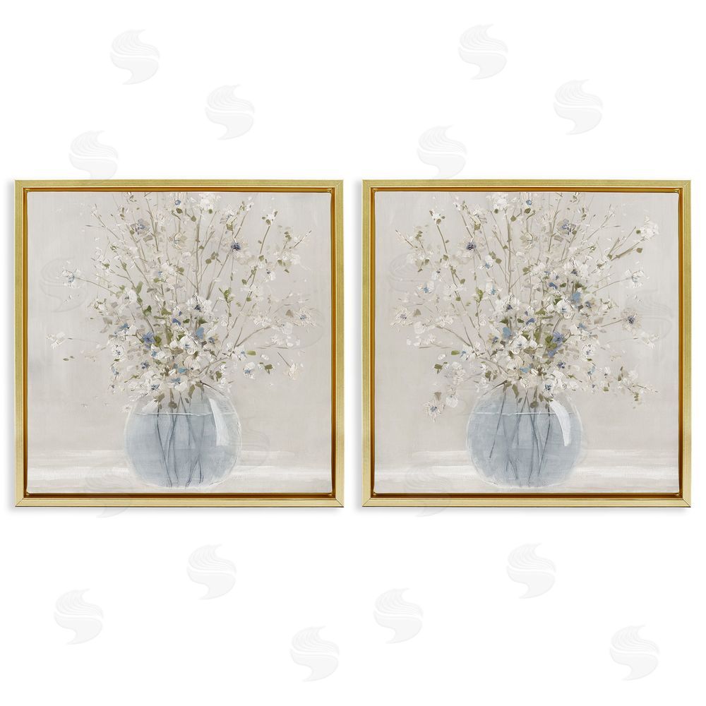Carol Robinson Delicate Glass Vase Bouquet Gold Floating Frame Canvas Wall Art Print