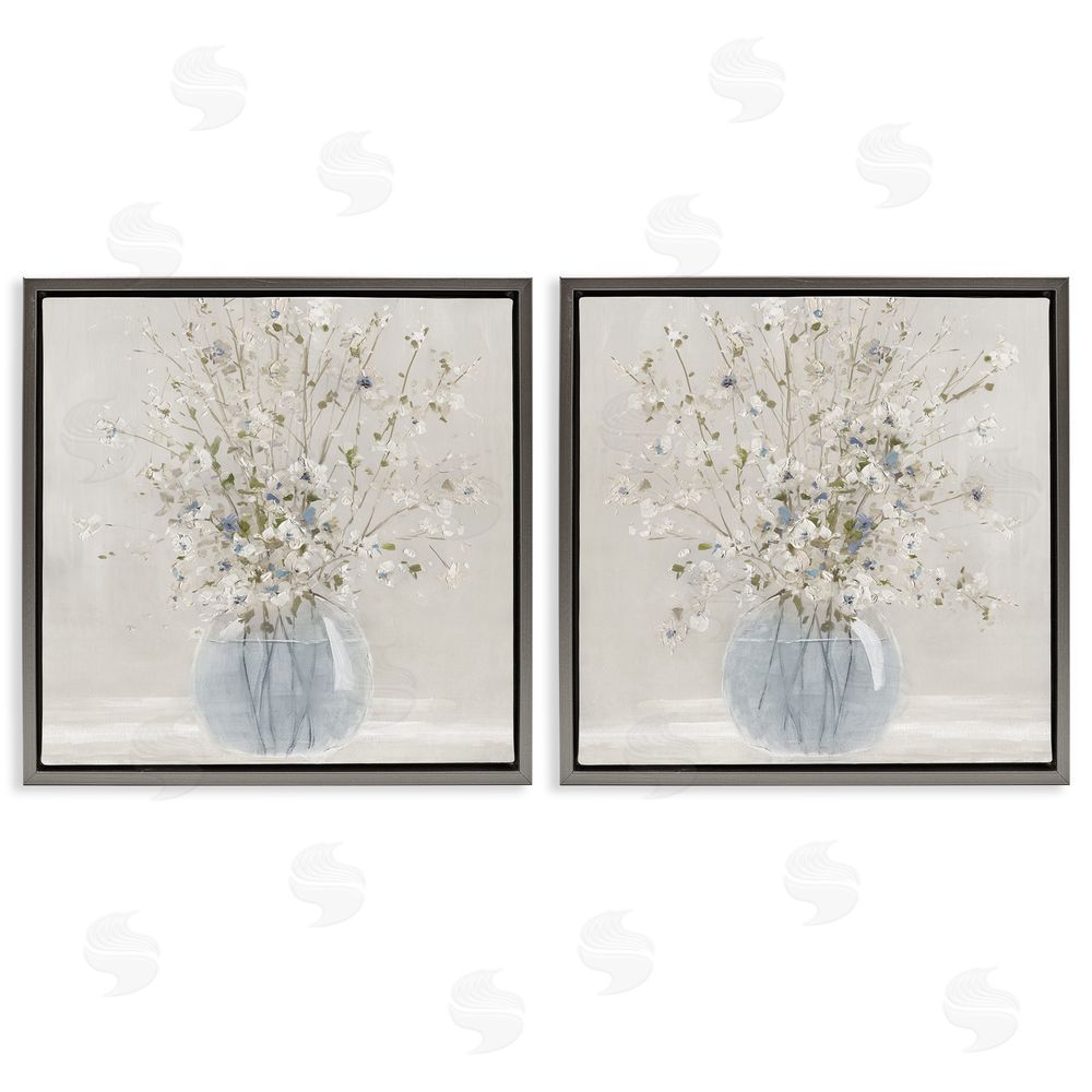 Carol Robinson Delicate Glass Vase Bouquet Gray Floating Frame Canvas Wall Art Print