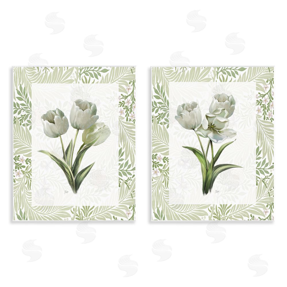 Nan Soft Green Tulip Trios Wooden Wall Plaque Art Print