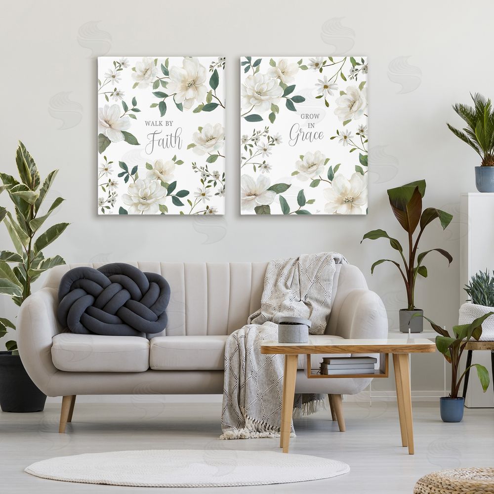 Nan Spiritual Faith Sayings with Florals Stretched Cavas Wall Art Set in Room