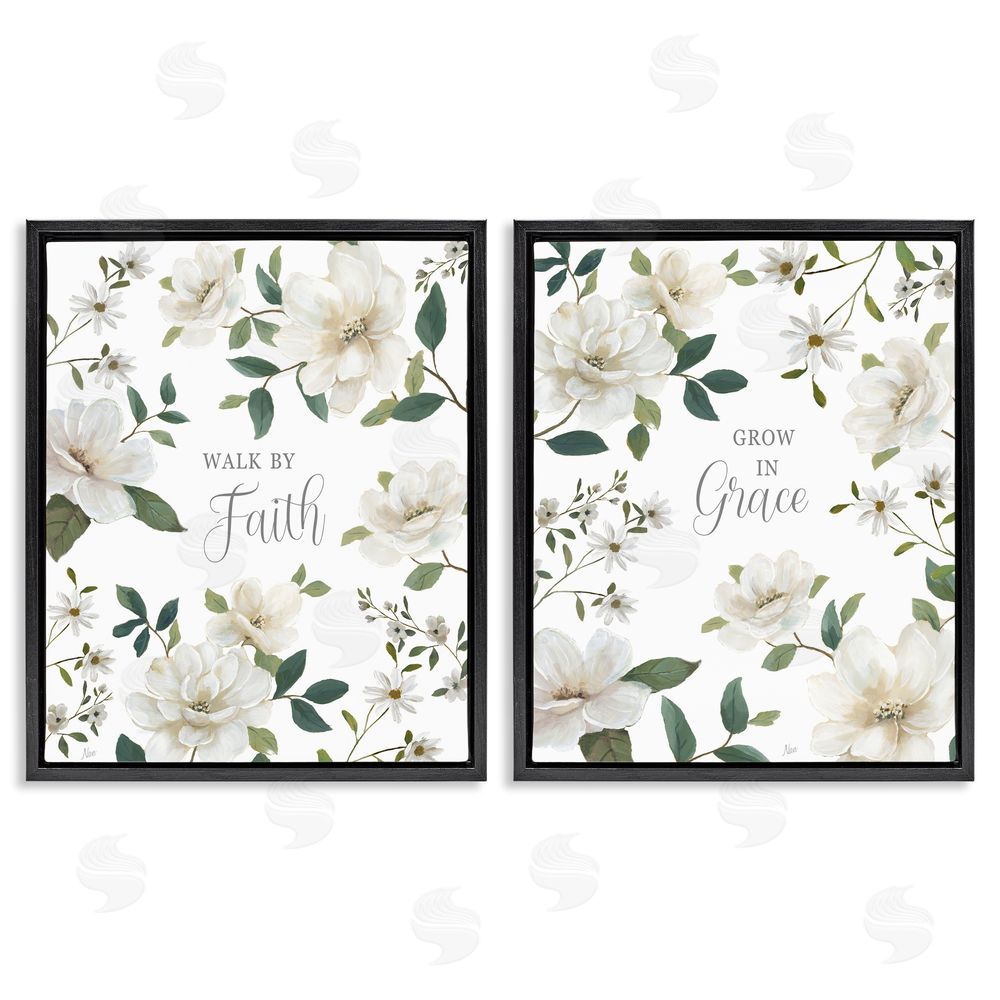 Nan Spiritual Faith Sayings with Florals Black Floating Frame Canvas Wall Art Print