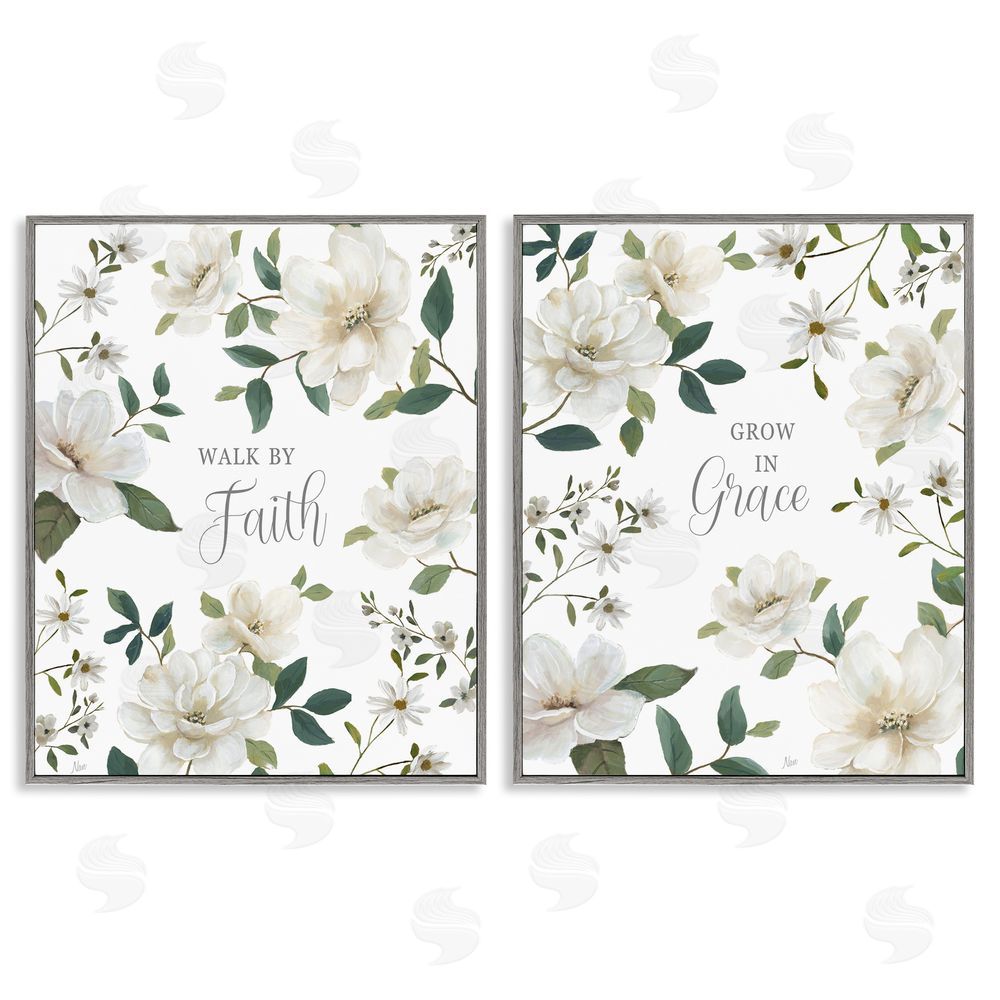 Nan Spiritual Faith Sayings with Florals Gray Framed Giclee Wall Art Print