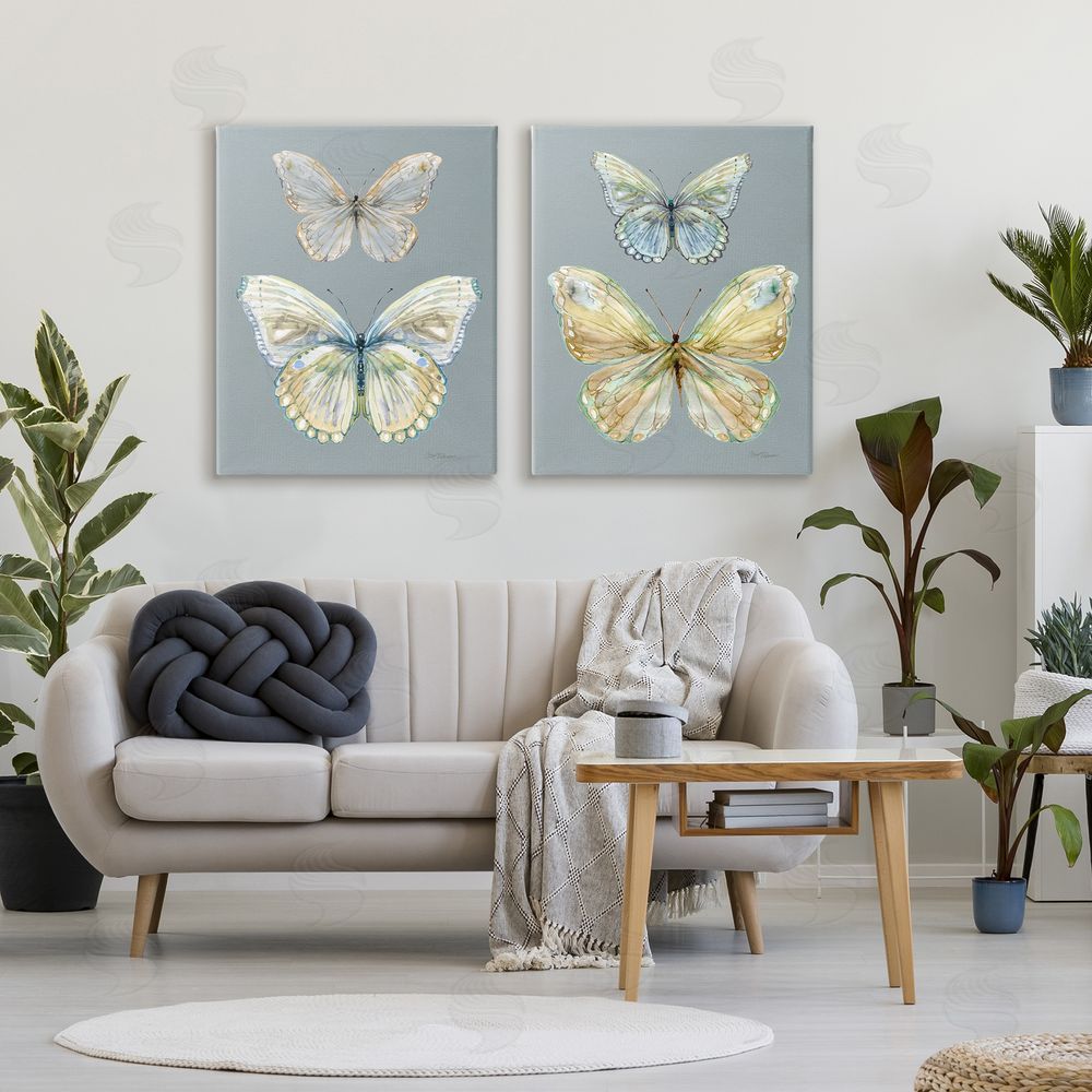 Carol Robinson Butterfly Pairs over Slate Stretched Cavas Wall Art Set in Room