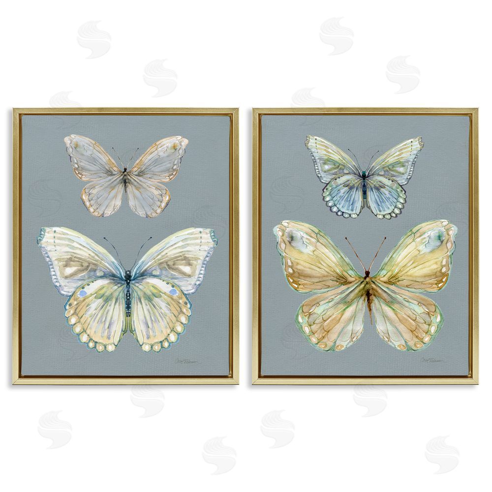 Carol Robinson Butterfly Pairs over Slate Gold Floating Frame Canvas Wall Art Print