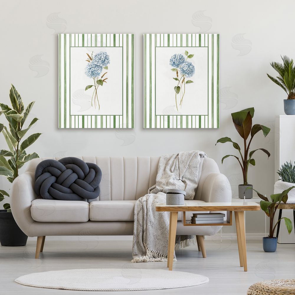Nan Wheat & Hydrangea Sprigs Stretched Cavas Wall Art Set in Room
