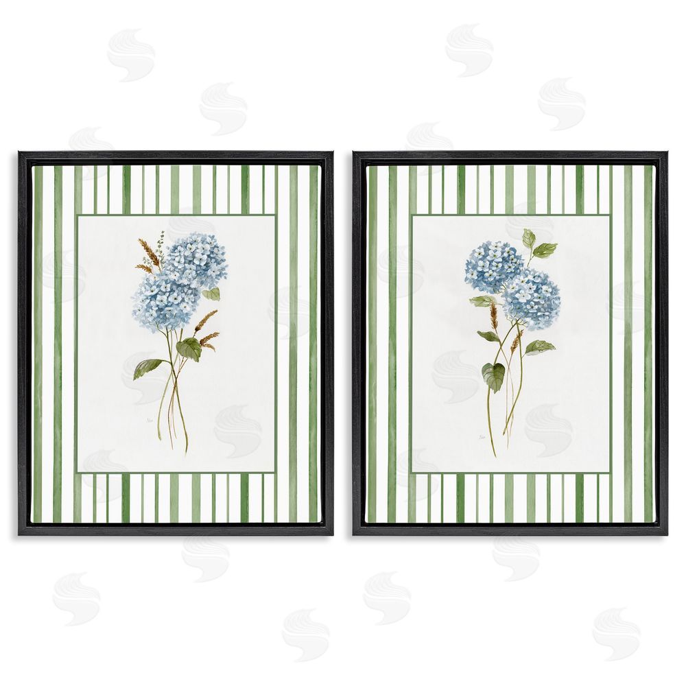 Nan Wheat & Hydrangea Sprigs Black Floating Frame Canvas Wall Art Print