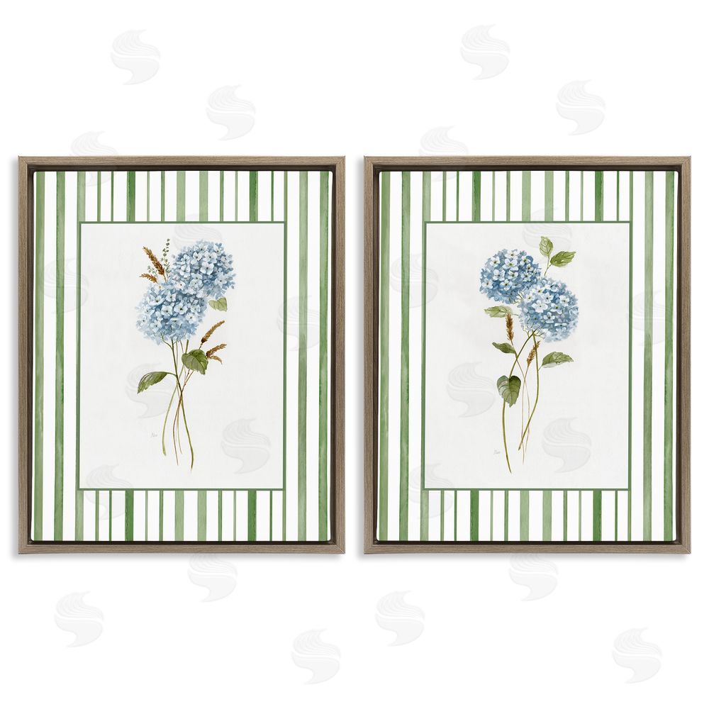 Nan Wheat & Hydrangea Sprigs Brown Floating Frame Canvas Wall Art Print