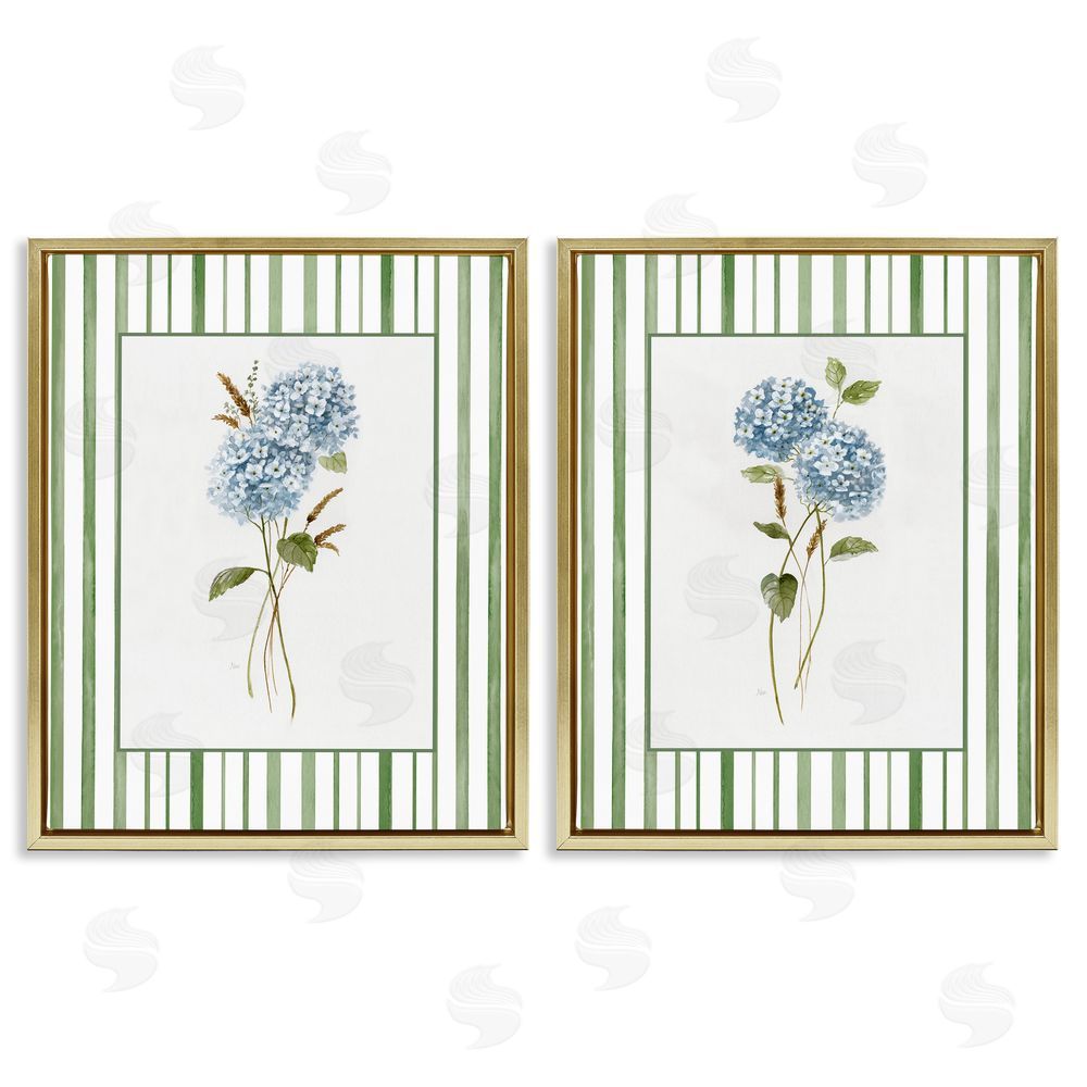 Nan Wheat & Hydrangea Sprigs Gold Floating Frame Canvas Wall Art Print
