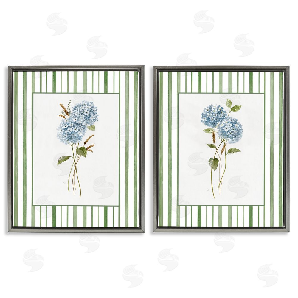Nan Wheat & Hydrangea Sprigs Gray Floating Frame Canvas Wall Art Print