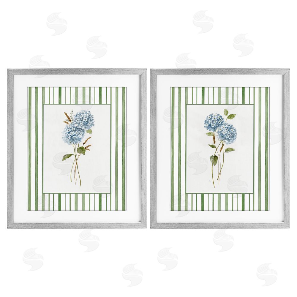 Nan Wheat & Hydrangea Sprigs Gray Framed Print Under Glass Wall Art