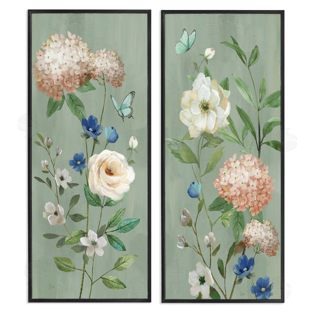 Nan Mint Hydrangeas & Roses Black Framed Giclee Wall Art Print