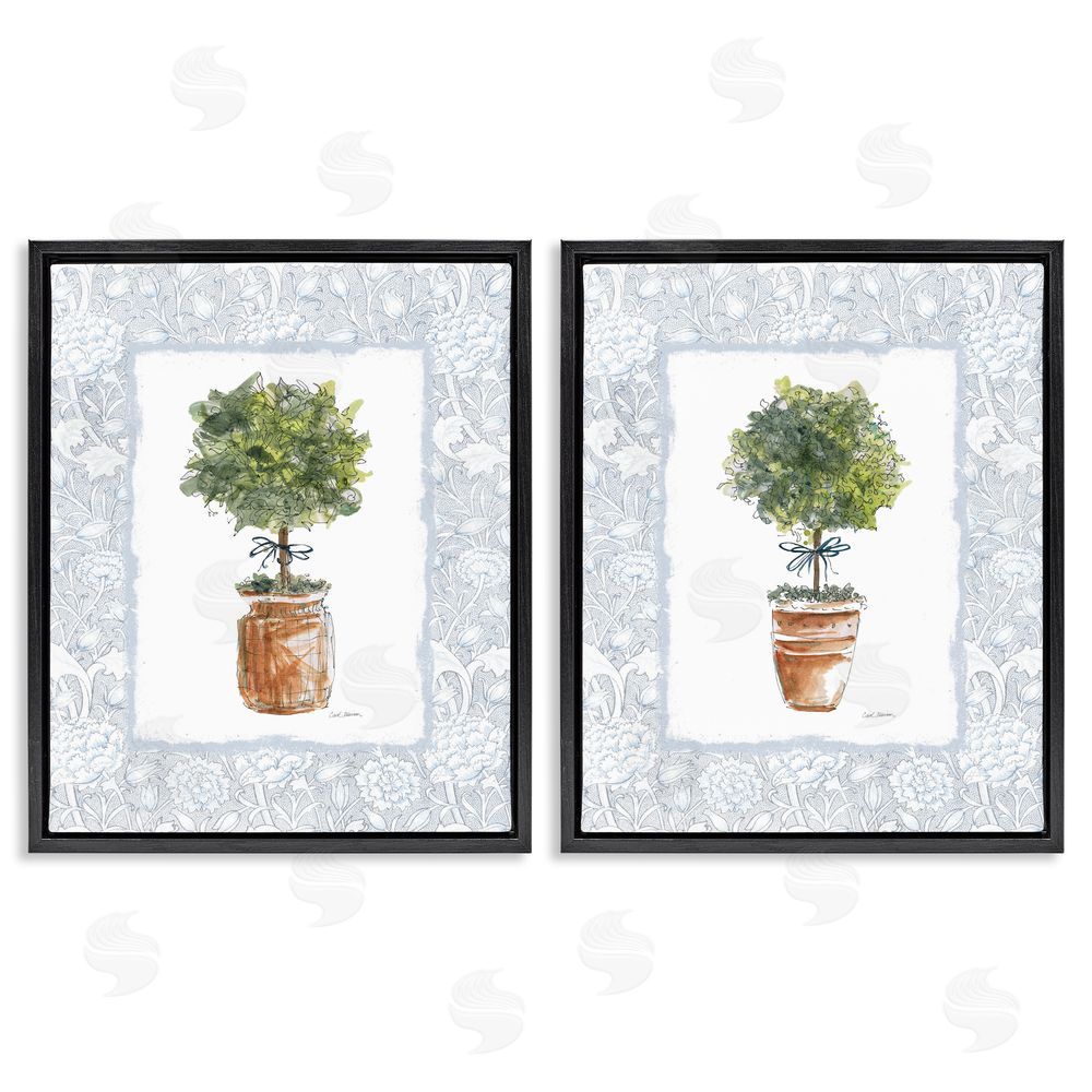 Carol Robinson Potted Topiary Plants Black Floating Frame Canvas Wall Art Print